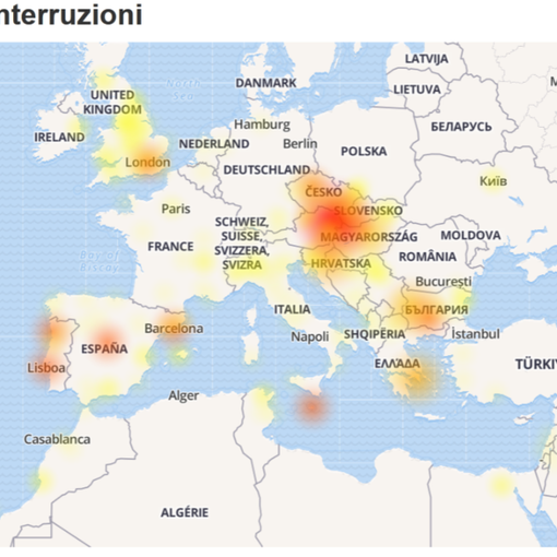La mappa dei malfunzionamenti monitorati in tempo reale dal sito Downdetector