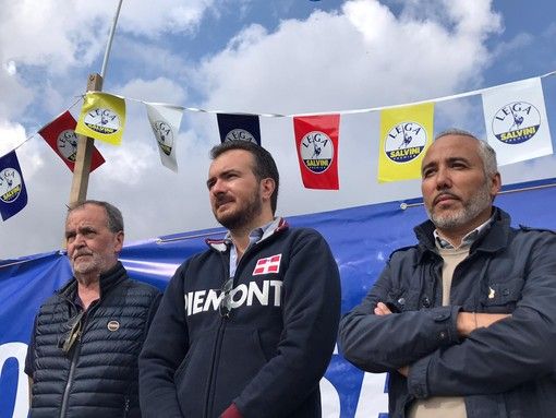 Il Senatore Roberto Calderoli, il capogruppo alla Camera dei Deputati Riccardo Molinari e il vicepresidente della Regione Piemonte Fabio Carosso