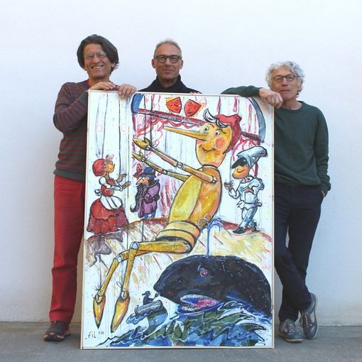 Pinsoglio (al centro), ritratto con Graziano Delmastro (alla sua destra) e Gianfranco Miroglio