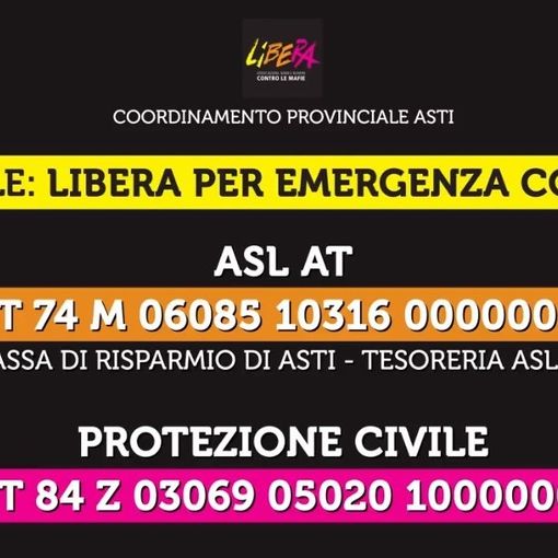 Emergenza coronavirus: anche Libera Asti scende in campo per sostenere la sanità astigiana