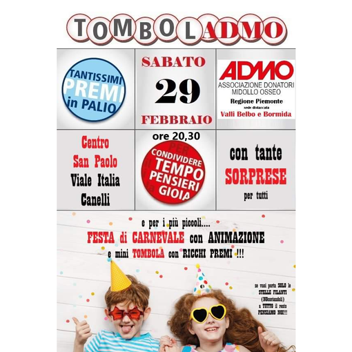 Canelli, appuntamento solidale con la Tombola ADMO sabato 29 febbraio