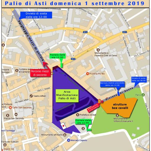Ecco la mappa delle aree interessate dal Palio di Asti 2019