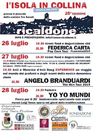 Ricaldone (AL): una cena concerto all’insegna della buona cucina e di ottimi vini nell’ambito del festival l’Isola in collina, che dal 1992 omaggia Luigi Tenco