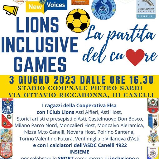 Sabato allo stadio di Canelli  si svolgeranno i &quot;Lions Inclusive Games  - La Partita del cuore&quot;