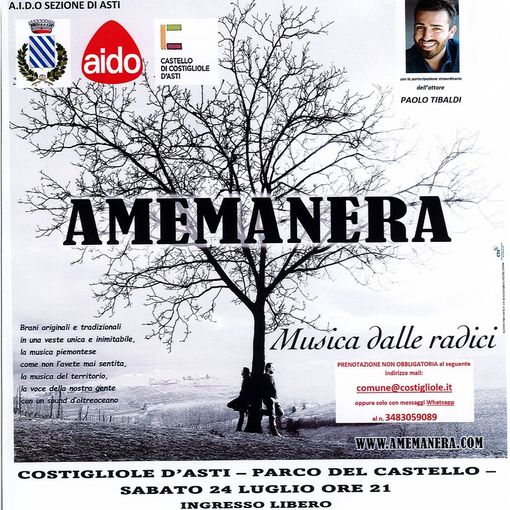 Sabato 24 luglio il concerto del duo “Amemanera”, in favore di AIDO