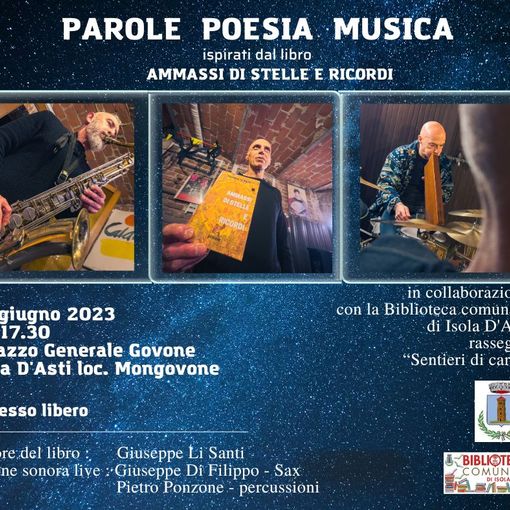 Parole musica e poesia a Isola d'Asti con il viaggio nel libro &quot;Ammassi di stelle e ricordi&quot;