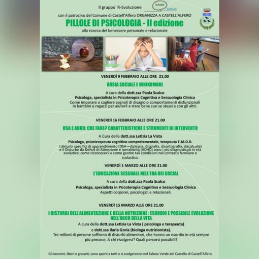 A Castell'Alfero tornano le “Pillole di psicologia. Alla ricerca del benessere personale e relazionale”