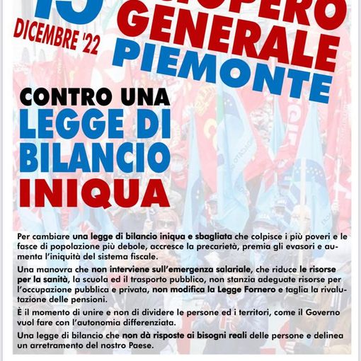 Giovedì 15 sciopero generale contro la manovra del governo proclamato da Cgil e Uil
