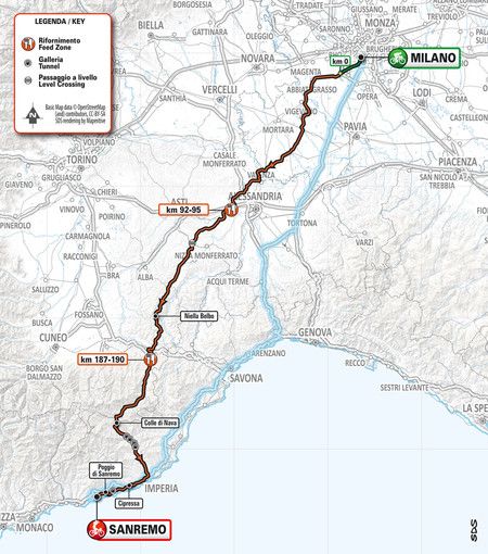 Ciclismo, la Milano-Sanremo cambia percorso e passa anche per l'Astigiano
