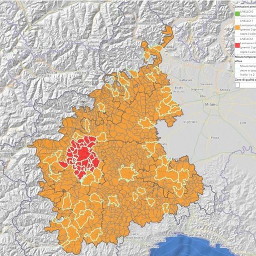 Smog: due giorni di limitazioni al traffico anche ad Asti, in arancione. Torino è rossa