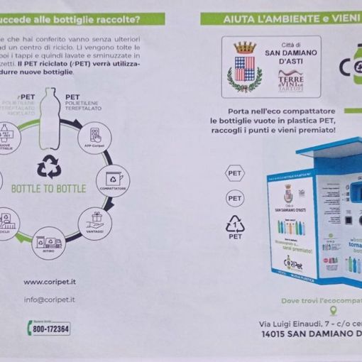 San Damiano: posizionato un eco-compattatore per il riciclo della plastica