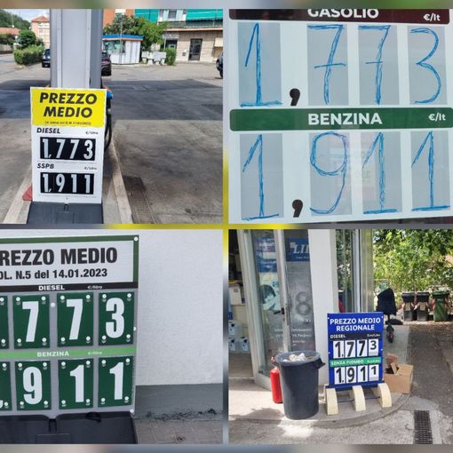 I prezzi medi esposti oggi in vari distributori della città
