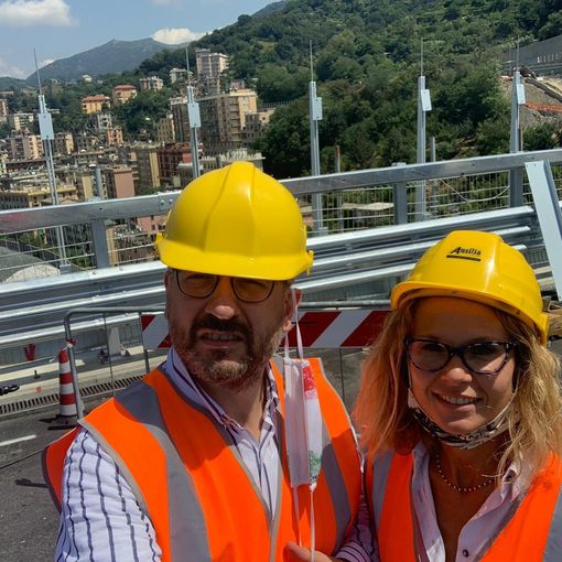 Il sindaco Rasero e l'assessore Morra a Genova, in visita al nuovo Ponte