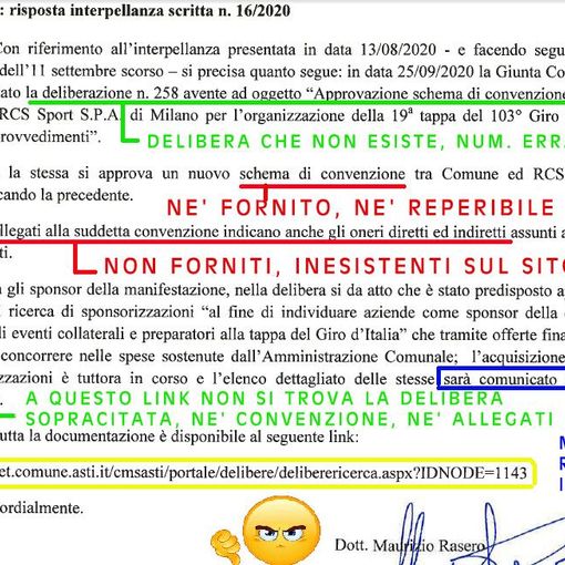 La risposta dell'Amministrazione ritenuta inadeguata da parte del Movimento 5 Stelle