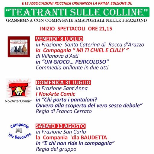 Una nuova rassegna teatrale sulle colline astigiane. Arriva 'Teatranti sulle colline'