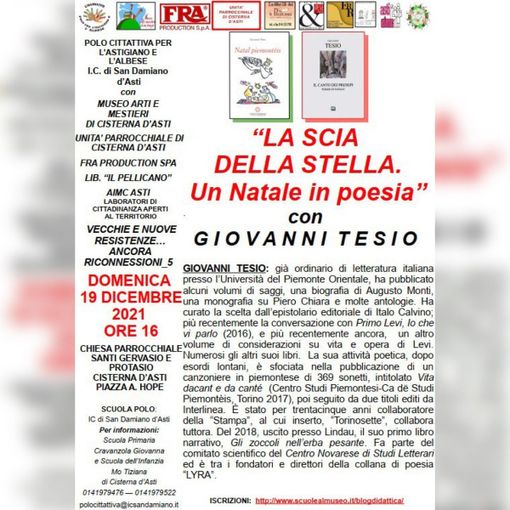 Rimandato a domenica 19 dicembre a Cisterna, l'incontro con Giovanni Tesio