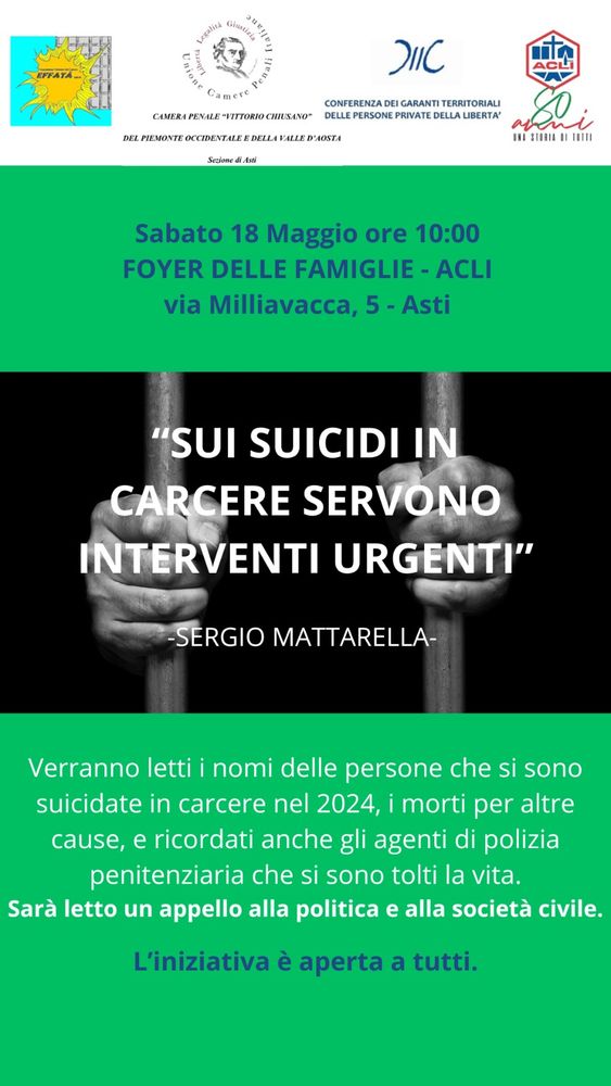 "Sui suicidi in carcere servono interventi urgenti": dalla frase del Presidente Mattarella, un incontro al Foyer delle famiglie "Sui suicidi in carcere servono interventi urgenti": dalla frase del Presidente Mattarella, un incontro al Foyer delle famiglie