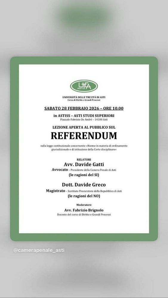 Referendum, ad Asti una lezione pubblica per approfondire le ragioni del Sì e del No
