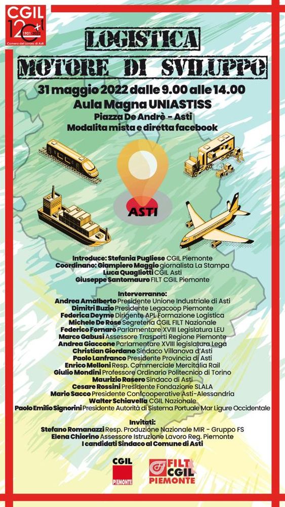 Martedì 31 maggio ad Astiss il convegno &quot;Logistica motore di sviluppo&quot;, firmato Cgil