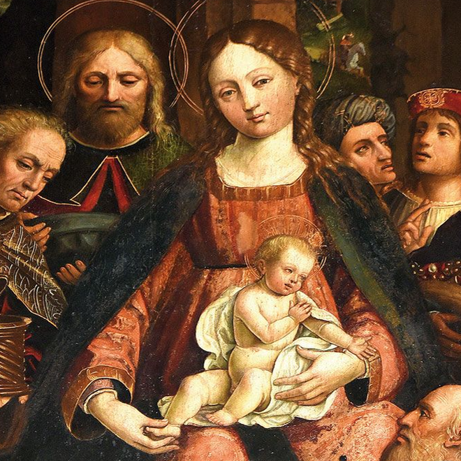 Particolare del polittico Adorazione dei Magi di Gandolfino Roreto, custodito in Collegiata ad Asti