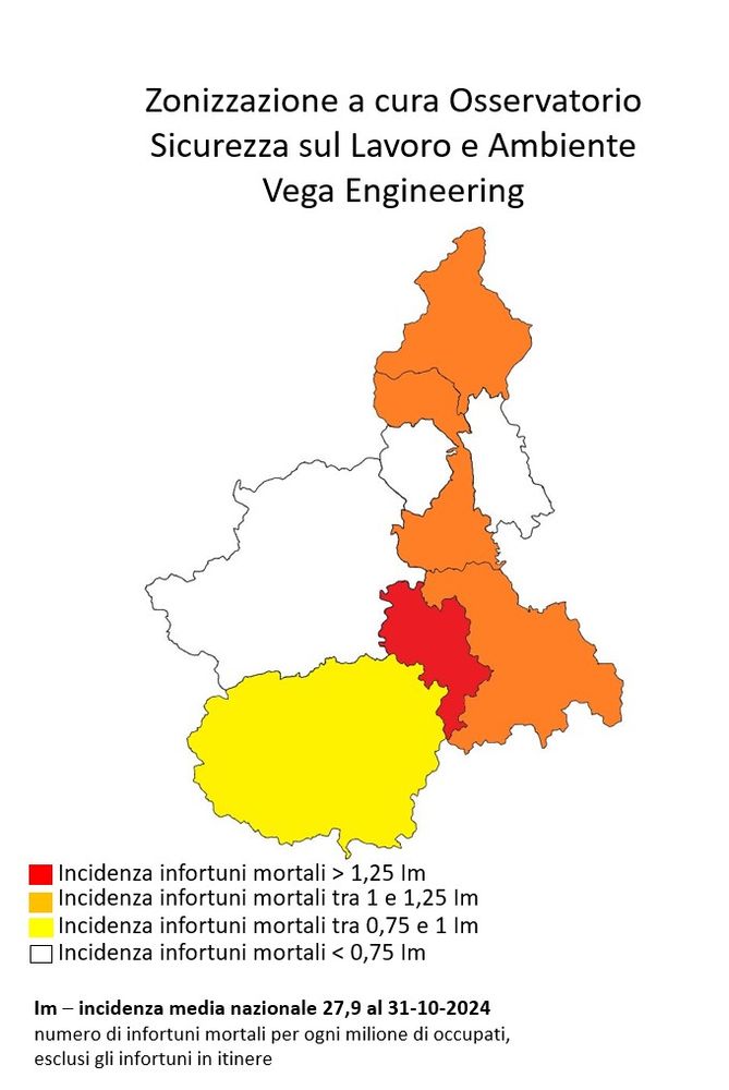 Morti sul lavoro: il Piemonte è in zona gialla con un’incidenza di mortalità sul lavoro inferiore alla media nazionale Morti sul lavoro: il Piemonte è in zona gialla con un’incidenza di mortalità sul lavoro inferiore alla media nazionale