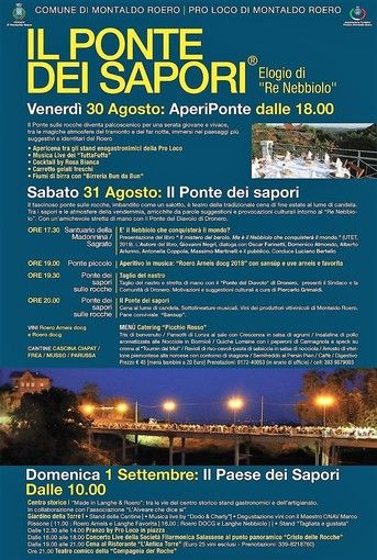 MONTALDO ROERO: tutto pronto per Ponte dei sapori. Oggi alle 18.00 il via con apericena, musica live e stand enogastronomici MONTALDO ROERO: tutto pronto per Ponte dei sapori. Oggi alle 18.00 il via con apericena, musica live e stand enogastronomici