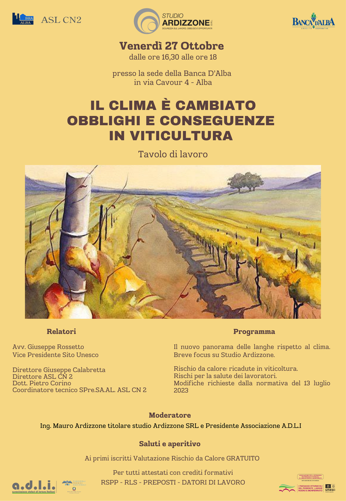 Venerdì 27 ottobre incontro ad Alba con Studio Ardizzone Srl, specialisti della sicurezza sul lavoro