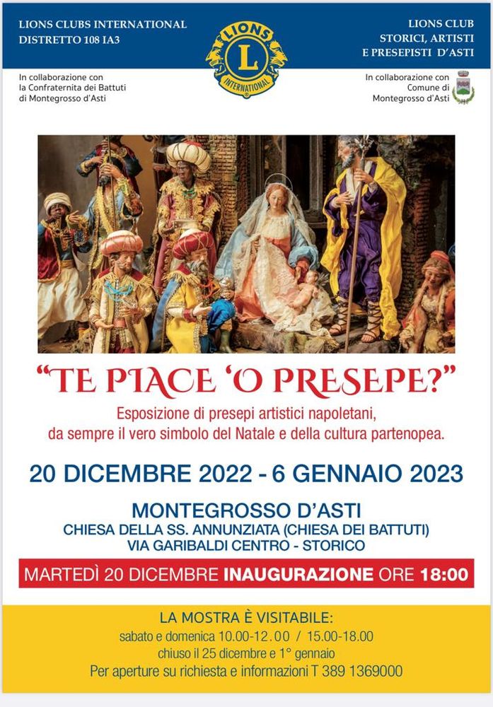 “Te piace 'o Presepe?”. Dal 20 dicembre una nuova mostra con il Lions Club Storici, Artisti e Presepisti d’Asti