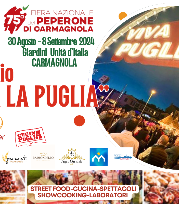 Alla 75esima Fiera Nazionale del Peperone di Carmagnola torna il Villaggio &quot;Viva la Puglia&quot;