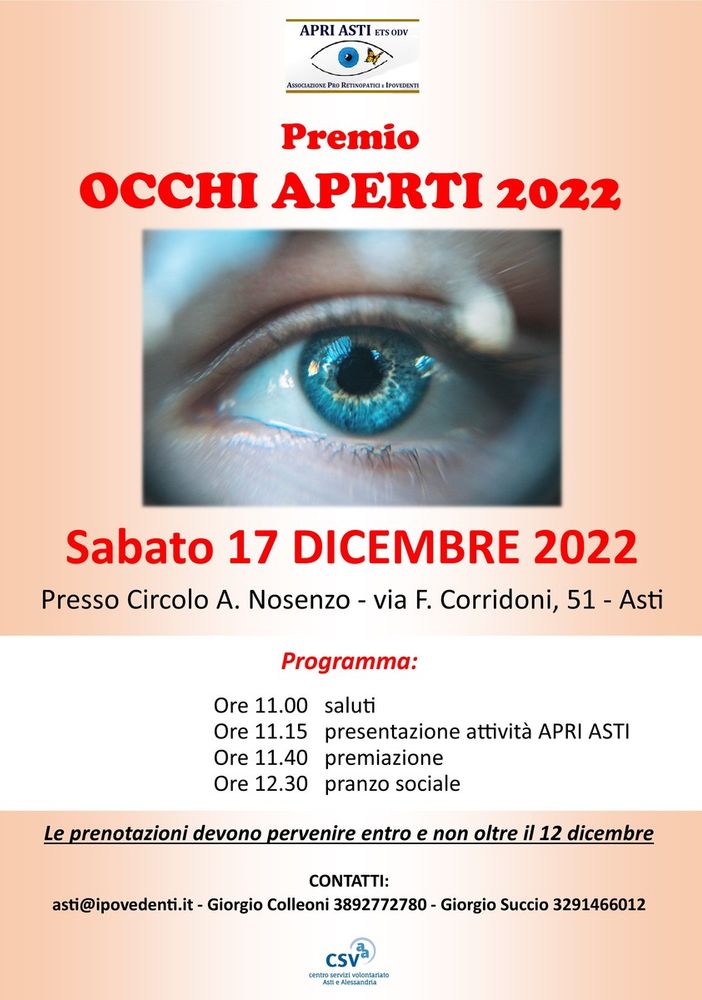 Anche quest'anno l'Apri di Asti consegnerà il &quot;Premio Occhi Aperti&quot;