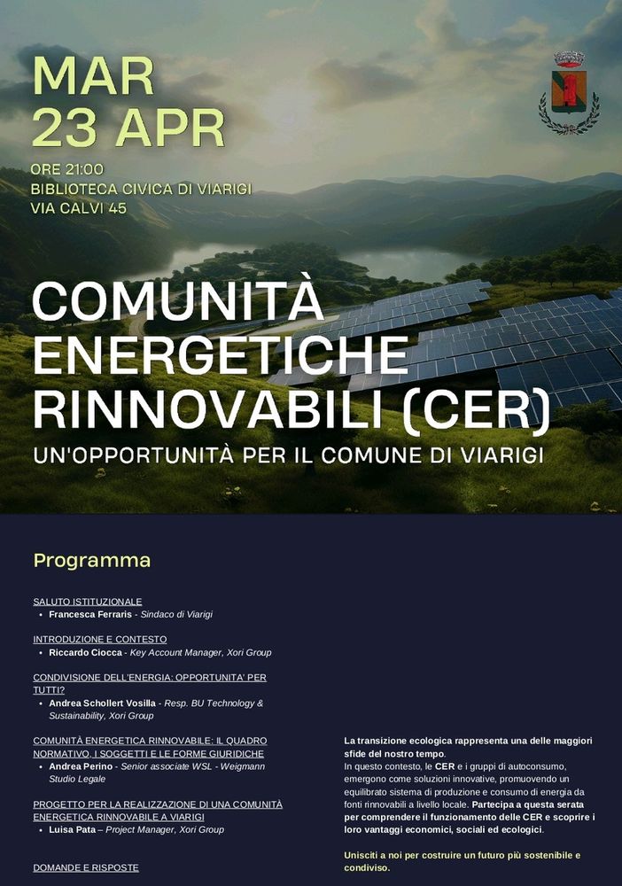 A Viarigi un incontro informativo sulle Comunità Energetiche Rinnovabili