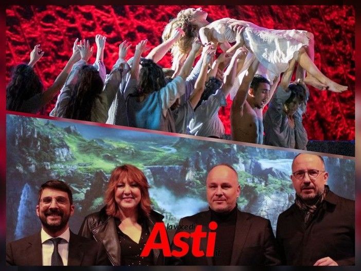 Collage tra un'immagine di scena dello spettacolo e una foto (ph. Merfephoto) della conferenza stampa di presentazione dell'evento musicale