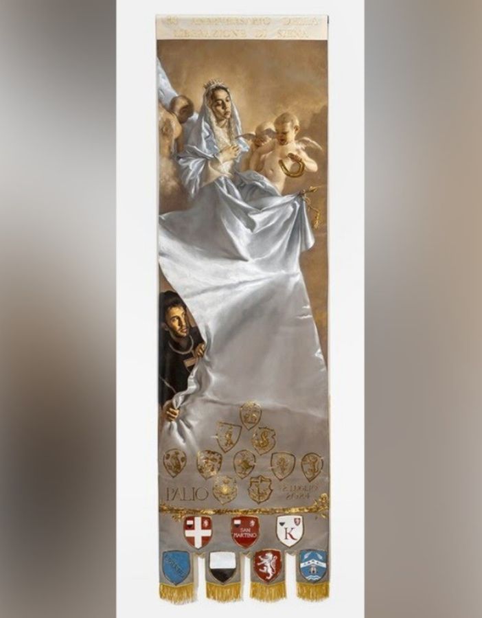 Siena: svelato il Drapellone di Giovanni Gasparro, martedì sera la carriera. Tutti i cavalli delle regolamentate