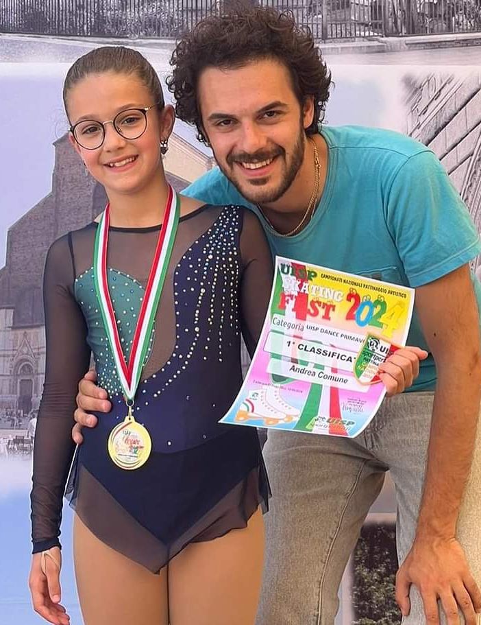 Il tecnico Federico Trento con la nuova Campionessa Nazionale categoria Dance Primavera Plus Andrea Comune