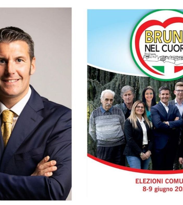 Lucas Bonzo e, nell'immagine di destra, il candidato sindaco con i membri della lista che lo sostiene