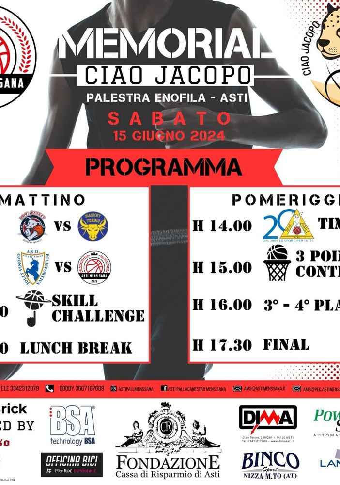 Il 15 giugno al via &quot;Ciao Jacopo&quot;, un memorial per ricordare un giovane appassionato di basket