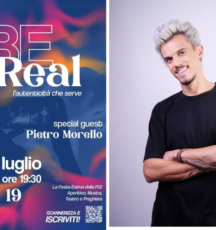 La locandina dell'evento e Pietro Morello, influencer ospite della serata