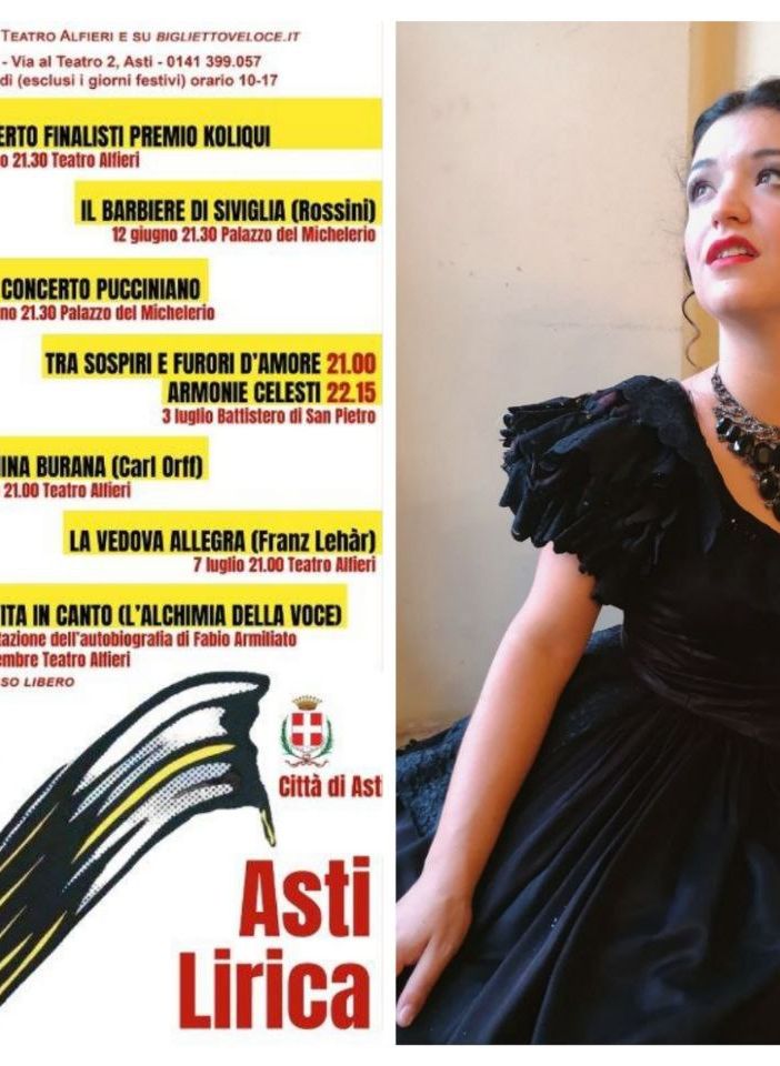 Collage fotografico tra la locandina della rassegna e la soprano Irene Celle