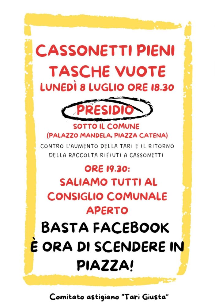 &quot;Cassonetti pieni, tasche vuote&quot;: presidio annunciato prima del consiglio comunale aperto, lunedì 8 luglio