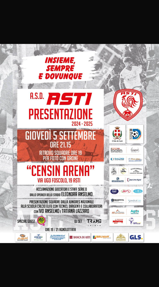 Asti Calcio: la presentazione ufficiale della società si terrà giovedì 5 settembre alle 21:15 presso lo Stadio Censin Bosia