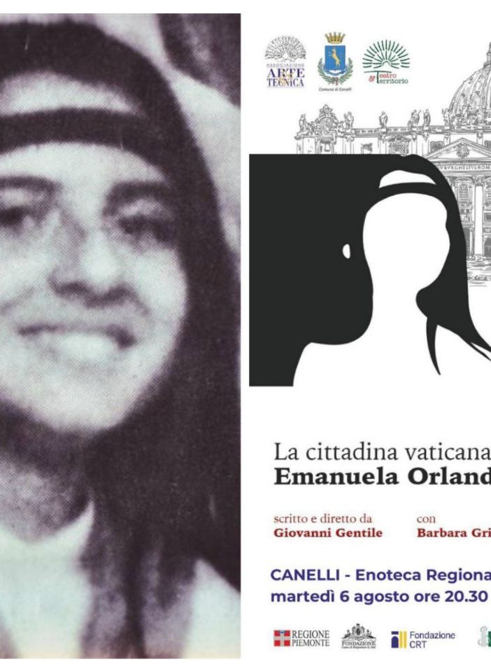 La celebre foto di Emanuela Orlandi usata durante le sue ricerche post scomparsa, ha ispirato anche la locandina dello spettacolo (immagine a destra)