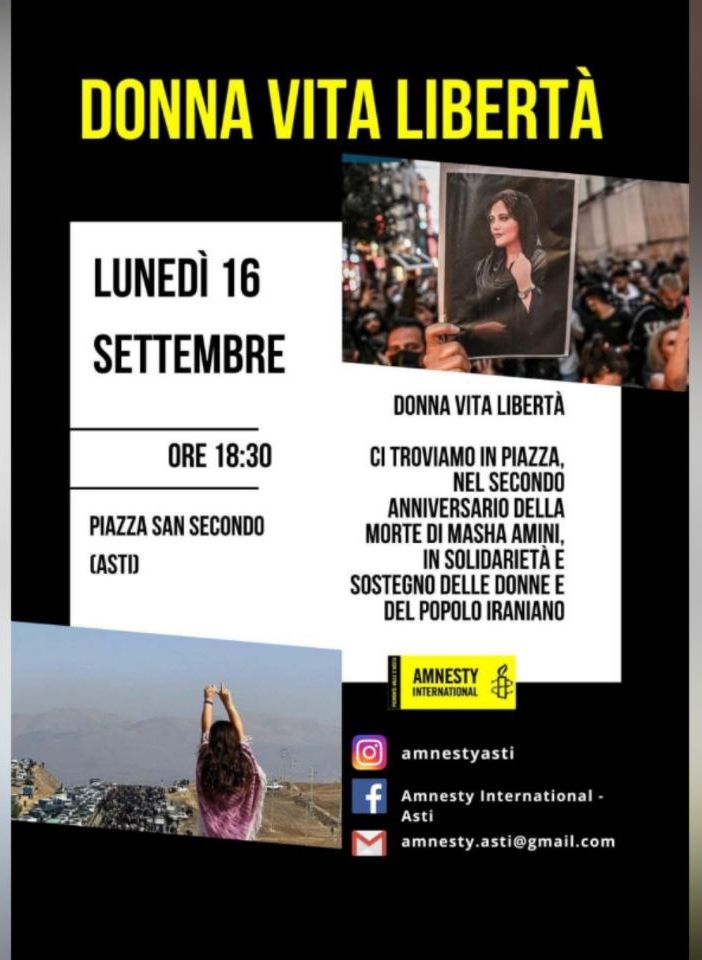 Amnesty International scenderà in piazza anche ad Asti per Mahsa e le altre donne iraniane