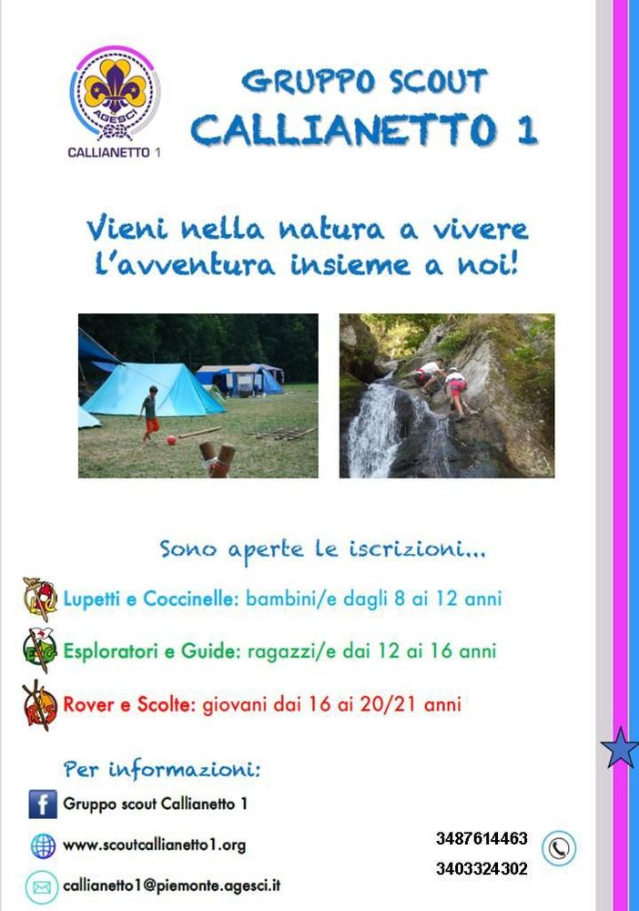 Aperte le iscrizioni al gruppo Scout Callianetto 1