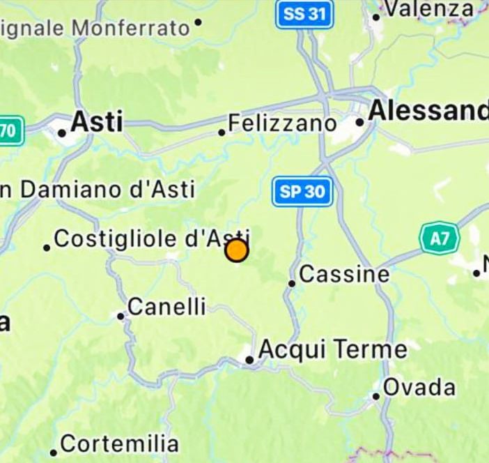 Scossa di terremoto oggi nell'Astigiano, a Bruno, con magnitudo 2.5, ipocentro a 19 chilometri di profondità