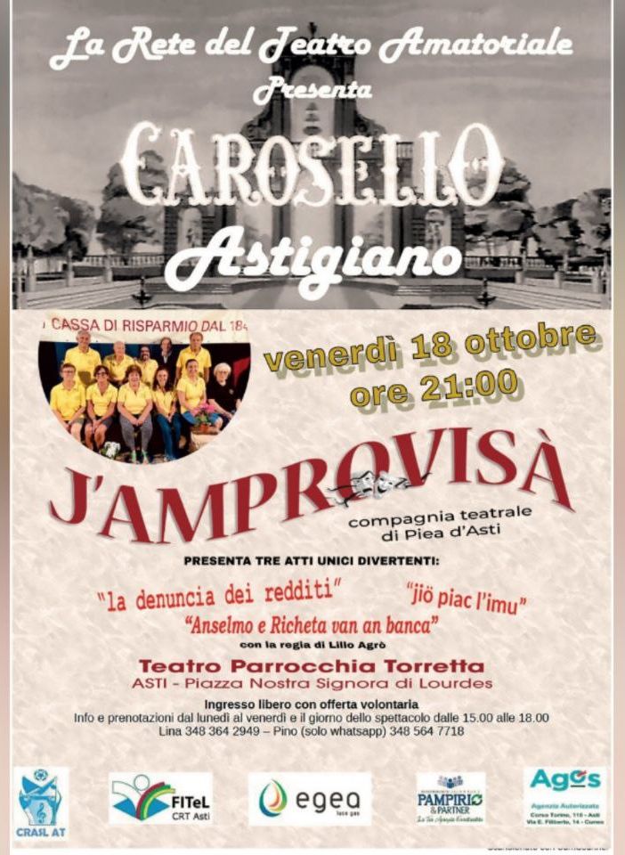 Parte il &quot;Carosello Astigiano&quot;: otto serate con il teatro amatoriale