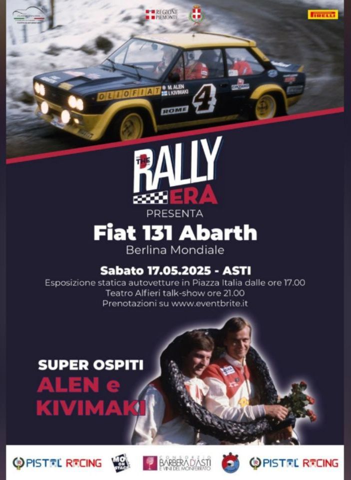 Asti, &quot;Rally Era&quot; celebrerà la mitica Fiat 131 Abarth: ospiti d'onore Alen e Kivimaki