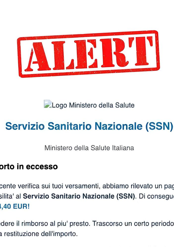 Attenzione alle false mail del Ministero della Salute su rimborsi del SSN