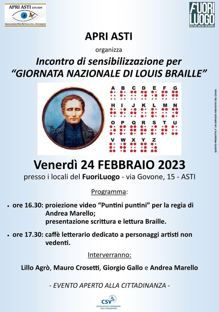 La locandina della giornata dedicata al metodo Braille