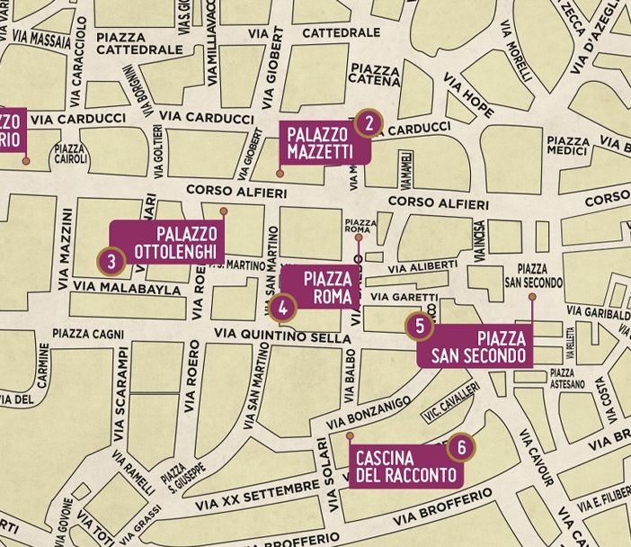 La mappa del centro storico di Asti con indicate le aree coinvolte nella manifestazione