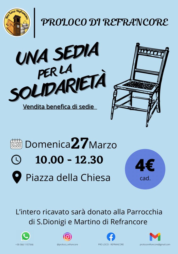 I mille volti della solidarietà. A Refrancore si cercano nuovi proprietari per vecchie sedie in legno